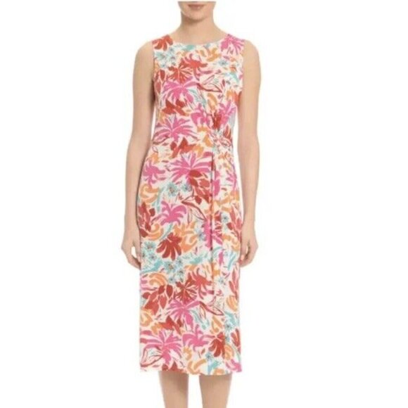 Maggy London Dresses & Skirts - NWT Maggy London  Pink Floral Side Twist Midi Sleeveless Dress Size 0